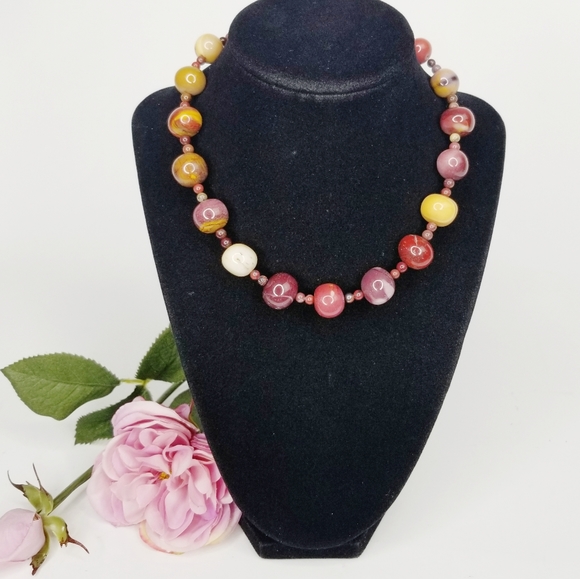 Natural Agate Stone Bead Choker Necklace - Picture 4 of 11